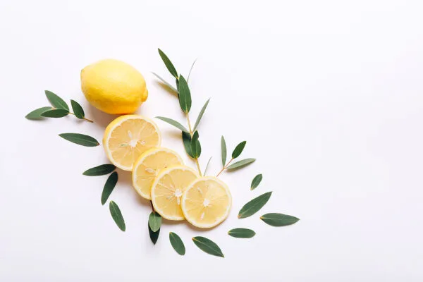 fresh sliced lemon with eucalyptus private label skin care